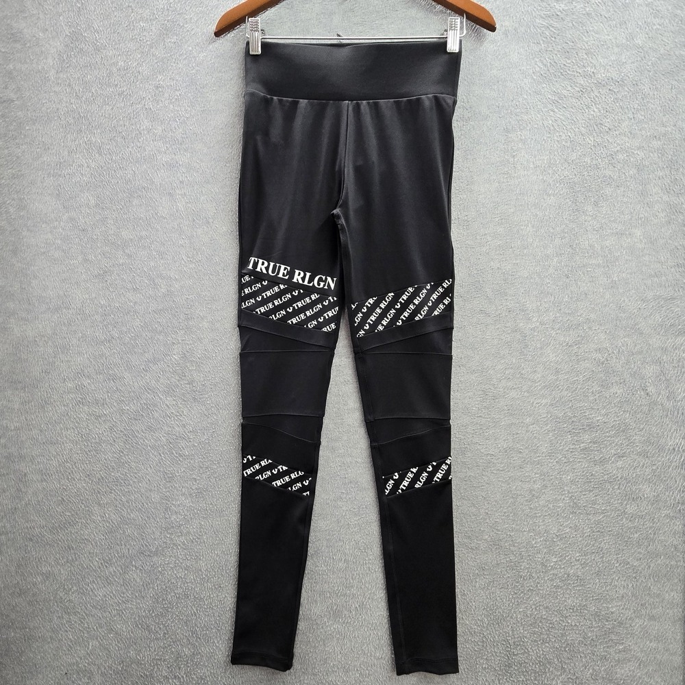 True‎ Religion Women Activewear Pants XS Black Graphic Monogram Legging NWT